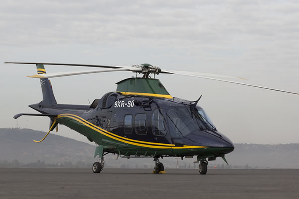 One of the choppers used during Helicopter Flights to Volcanoes National Park, Rwanda